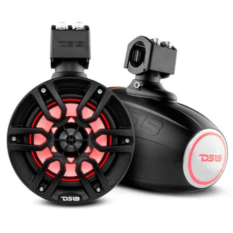DS18 Pair of 6.5" Marine 100W RMS 4 Ohm Wake Tower Speakers W/ RGB LED X6TP-BK