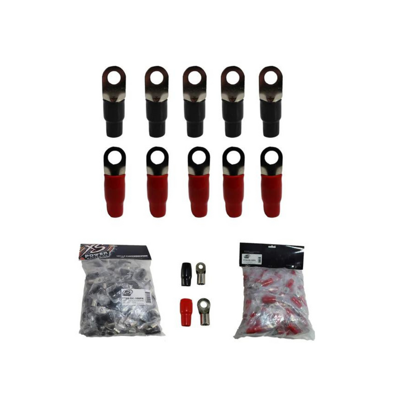 XS Power 10pk, 5 Red + 5 Black  0 AWG 8.5MM Ring Terminals Nickel Plated XS-RT0S