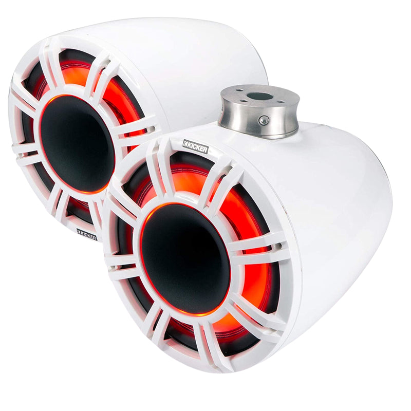 Kicker Pair of White 9" 600W HLCD Marine Wake Tower Speakers 47KMFC9W