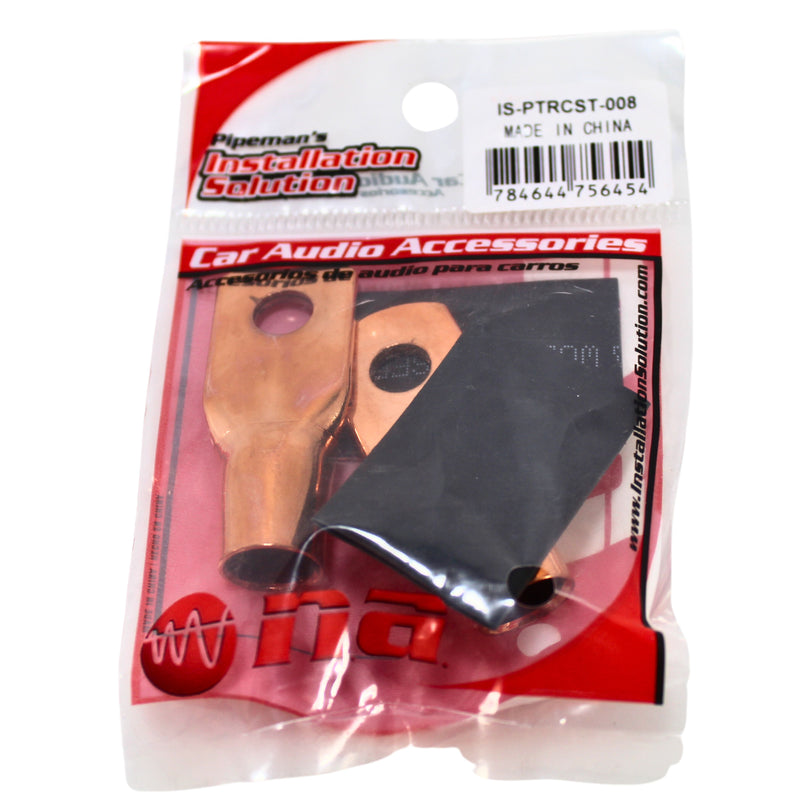 Pair of 0 Gauge 1/4 Inch Solder style Copper Ring Terminal Lugs w/ Heatshrink