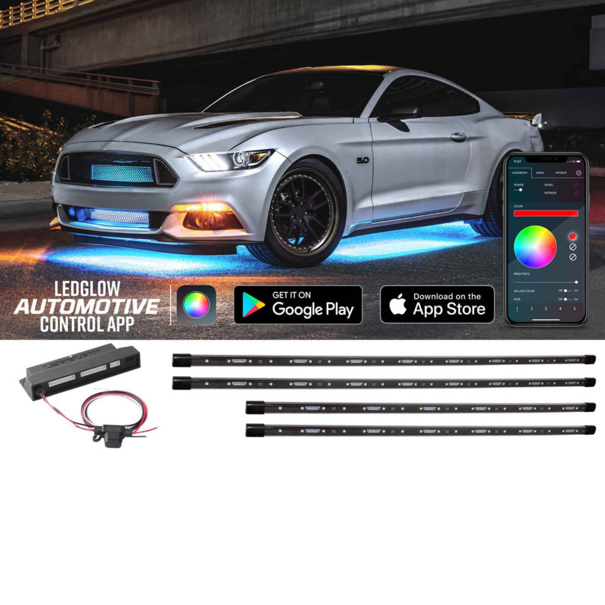 LEDGlow 4pc Million Color Bluetooth Car Underglow Lighting Kit — Big ...