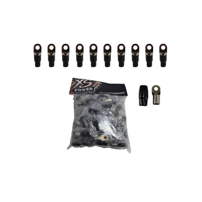 XS Power 10pk, Black 0 AWG 8.5MM Ring Terminals Nickel Plated XS-RT0S-BK