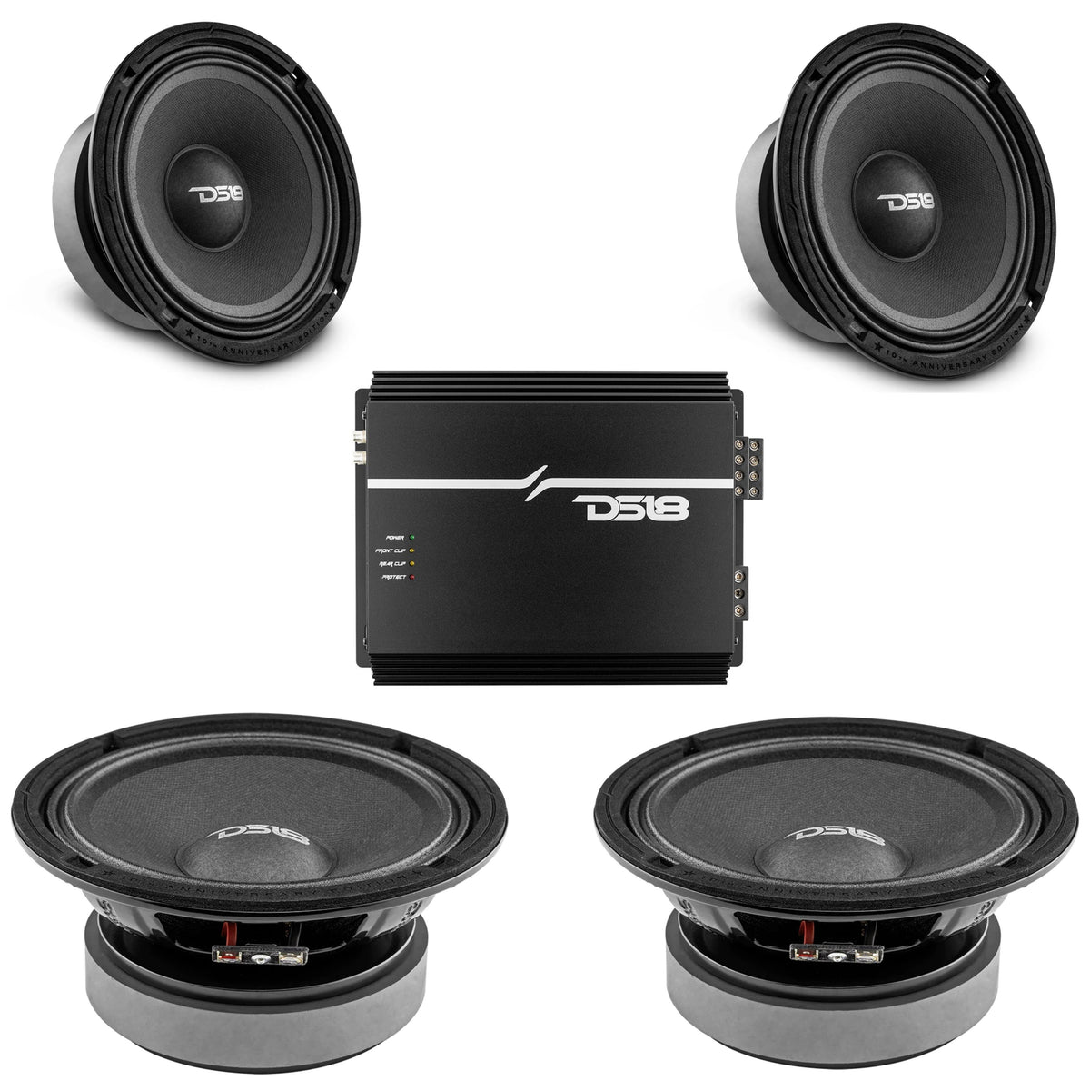 DS18 4x 8 Inch 4 Ohm Car Audio Loudspeakers + 4 Channel Korean Amplifi