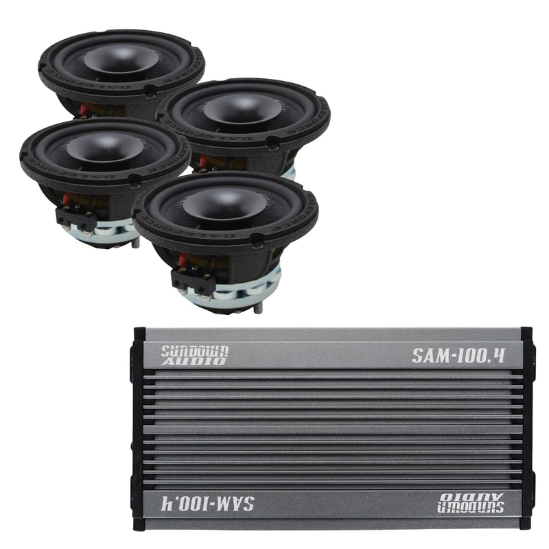 4x Galeforce 6.5" 400W Marine Speaker + Sundown 4 Channel 400W BT Amplifier
