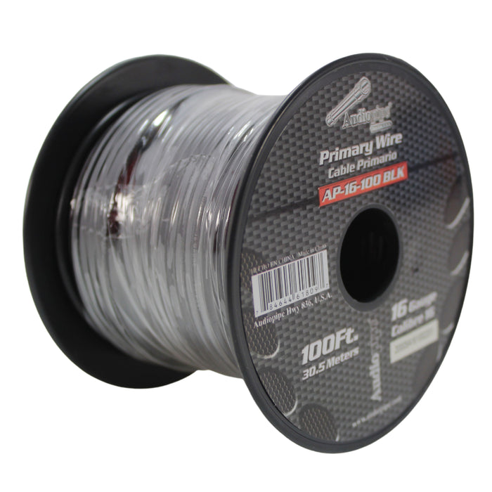 Audiopipe 16 Gauge 100 ft Spool of CCA Primary Speaker Wire Black 16-100-BLK