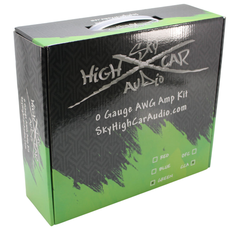 Sky High Car Audio 1/0 GA CCA Amplifier Wiring Kit Green Power Black Ground