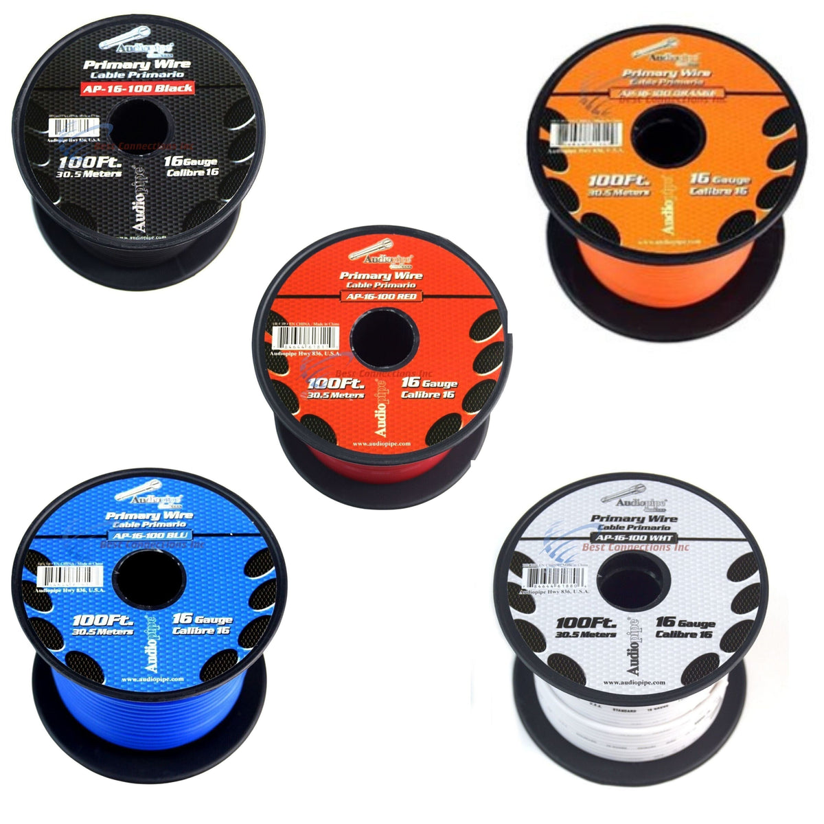 5 Rolls 16 GA 100 ft Stranded Spools of CCA Primary Power Ground Speak ...
