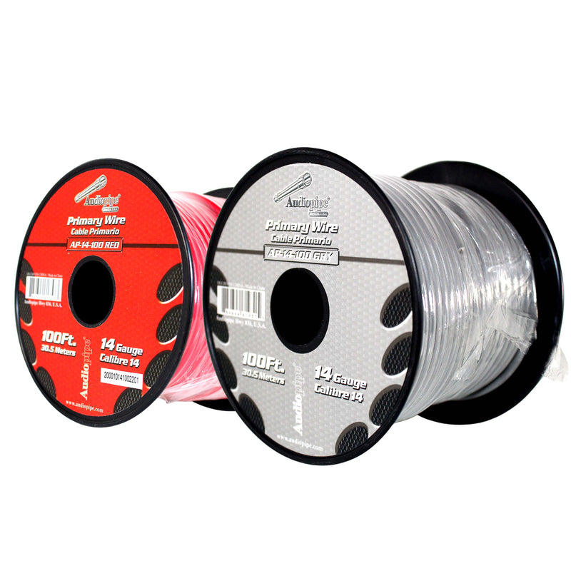 14 GA 100 FT Roll Red Gray Stranded Spool of CCA Primary Power Ground Wire Cable