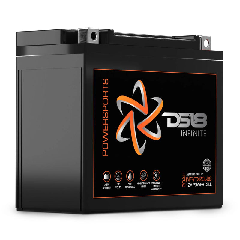 DS18 12 Volt Powersports Battery 20 AH 800 Watt AGM INFINITE INF-YTX20L-BS