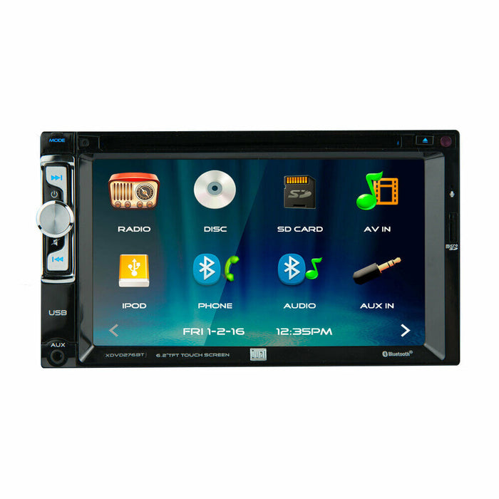 Dual XDVD276BT 6.2" LCD Touchscreen Double Din CD, DVD, AUX Bluetooth Receiver