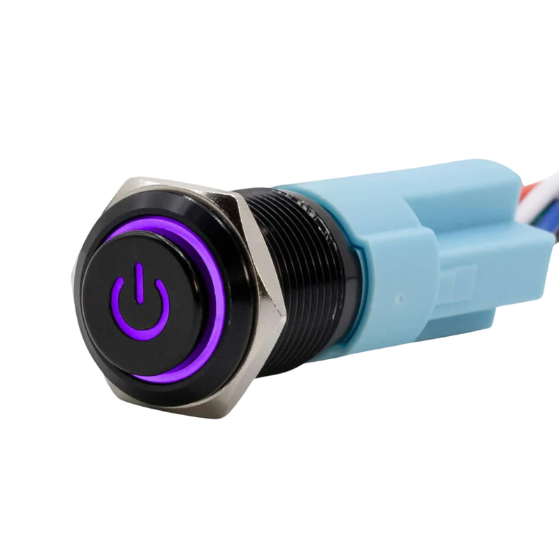 Sparked Innovations Universal Latching Power Symbol Pushbutton Switch w/LED SPDT