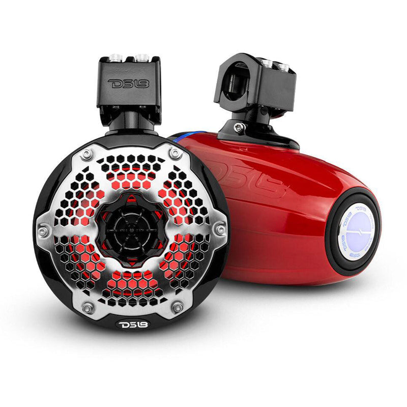 Pair of DS18 Hydro 8"Neodymium 1080W 4 Ohm RGB LED Marine Tower Speakers Red