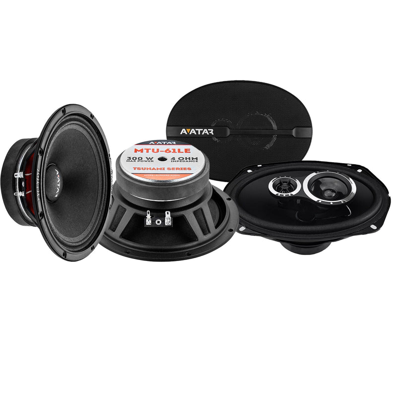 Pair of Avatar 6x9" 60W + 6.5" 150W RMS 4-Ohm Car Audio Black Coaxial Speakers