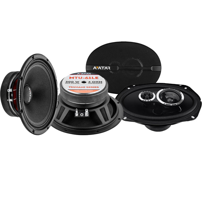 Pair of Avatar 6x9" + 6.5" 300W 4 Ohm Car Audio Black Coaxial Speakers