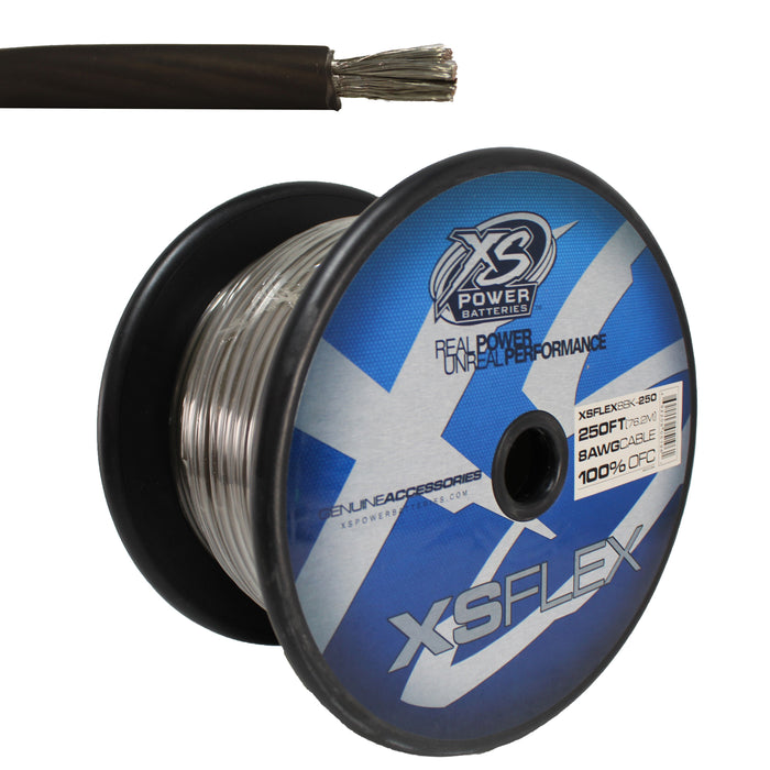 XS Power 8 AWG 100% Oxygen Free Copper XS Flex Power/Ground Wire Black Lot