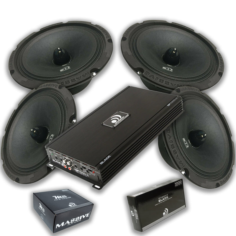 Massive Car Audio 8 Loud Speakers 1200W 8 Ohm With 4 Ch 2 Ohm Amplifier - Big Jeff Online Inc