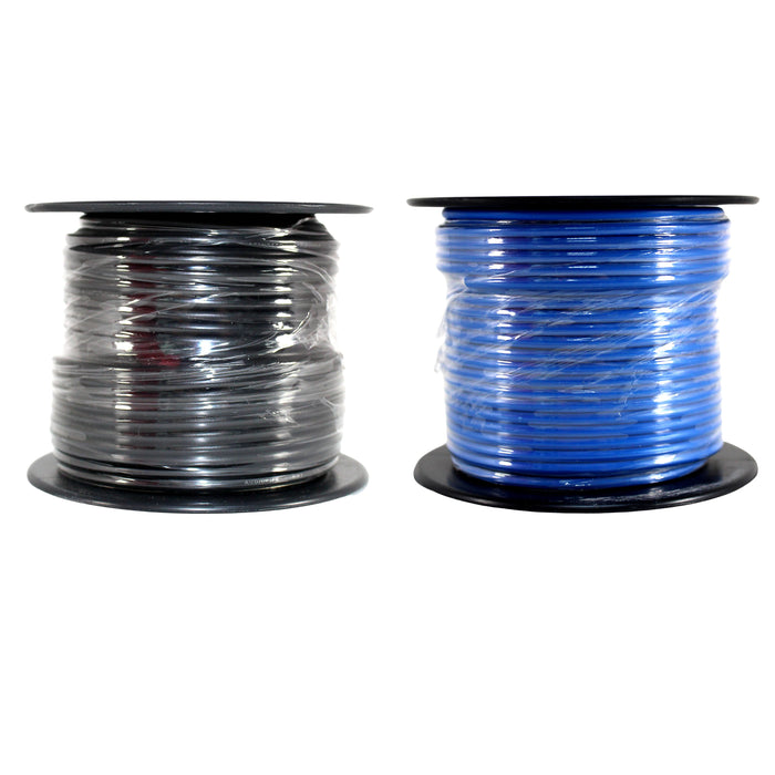 Audiopipe 2 Pack 14ga 100ft CCA Primary Ground Power Remote Wire Spool Blk/Blue