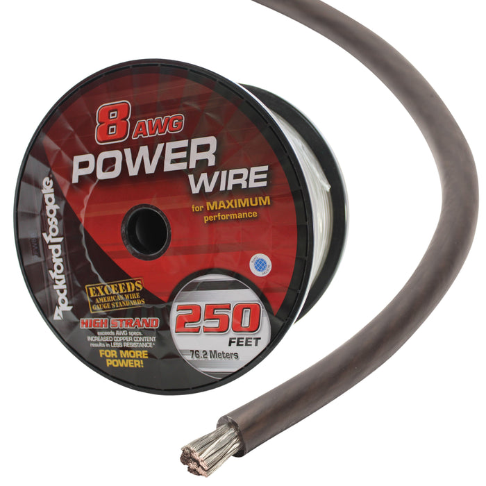 Rockford Fosgate 8 AWG 100% Oxygen Free Copper Power/Ground Wire Black Lot