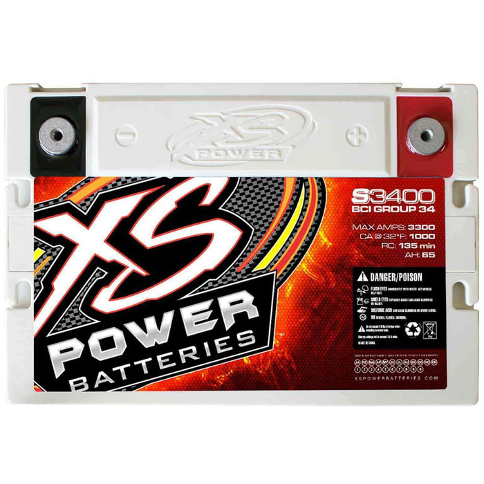 XS Power Battery 12V BCI Group 34 AGM 3300 Amps CA 1150 Ah 80 Automotive S3400