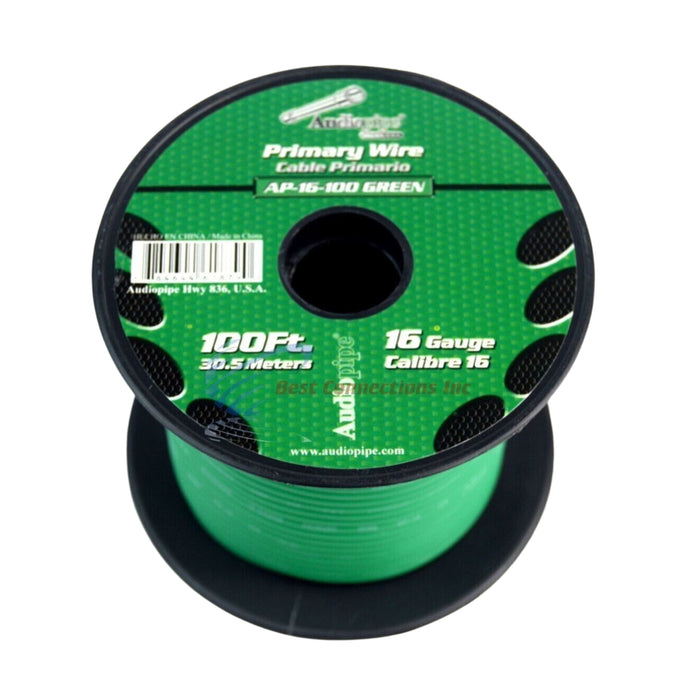 Audiopipe One 16 Gauge 100 ft Spool of CCA Primary Remote Wire Green 16-100-GRN