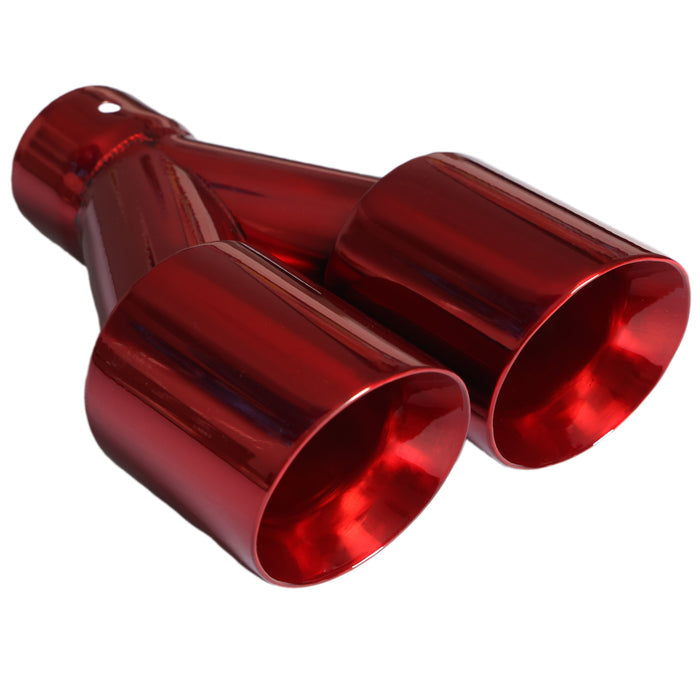 Mach-Speed Universal Car Exhaust Tip Slant Cut Double Wall Powder Red ET-025RD