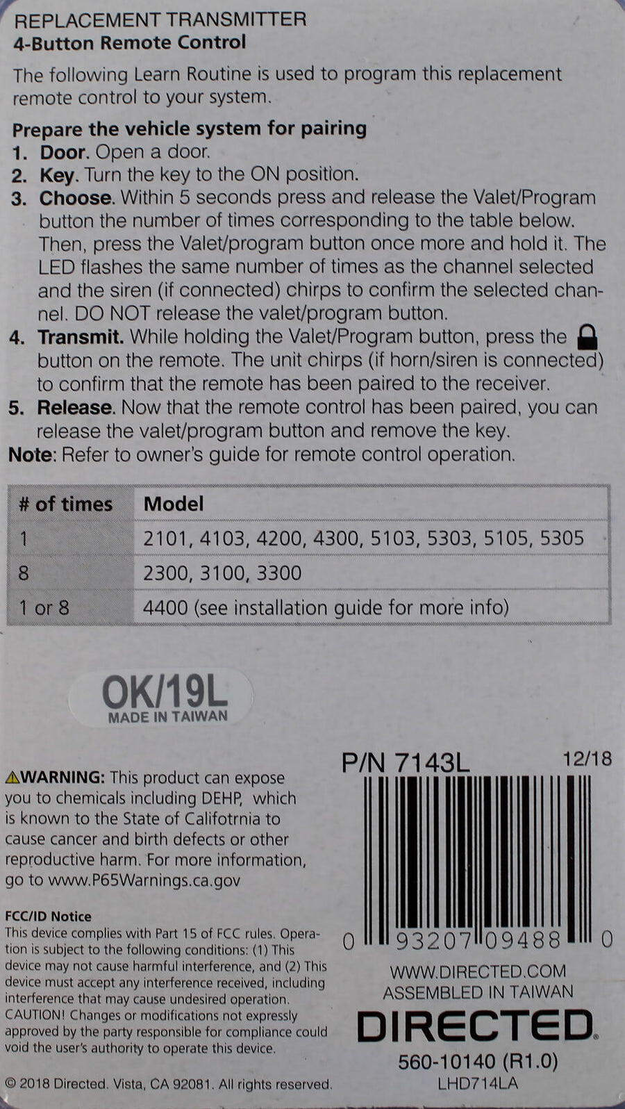 Avital 1-Way 4-Button Replacement Remote 1/4 Mile Range 7143L — Big ...