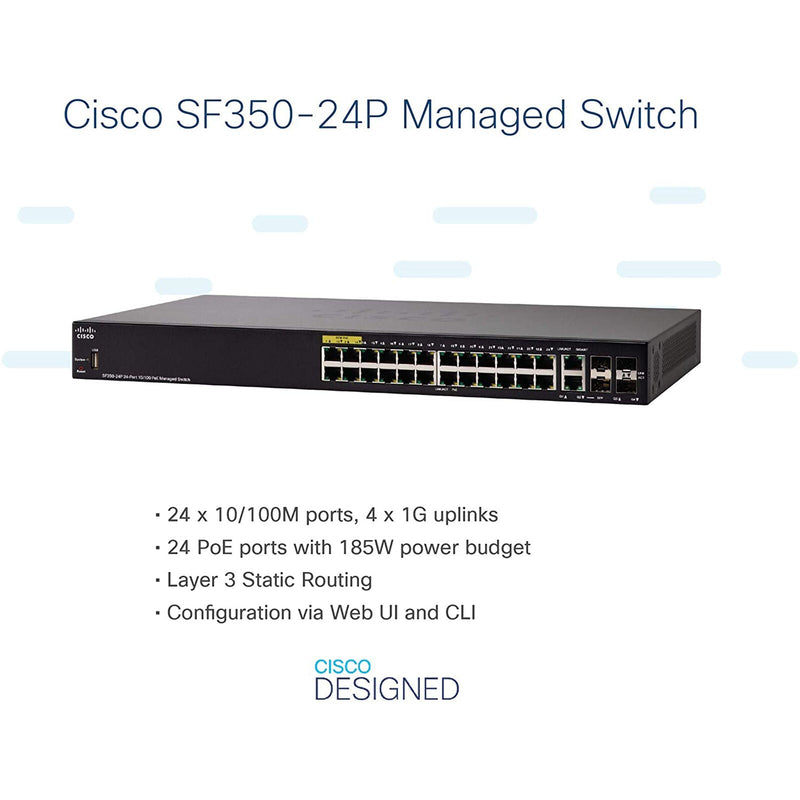 Cisco 24-Port 10 100 Rack Mountable Managed Switch 3 Layer Supported SF350-24