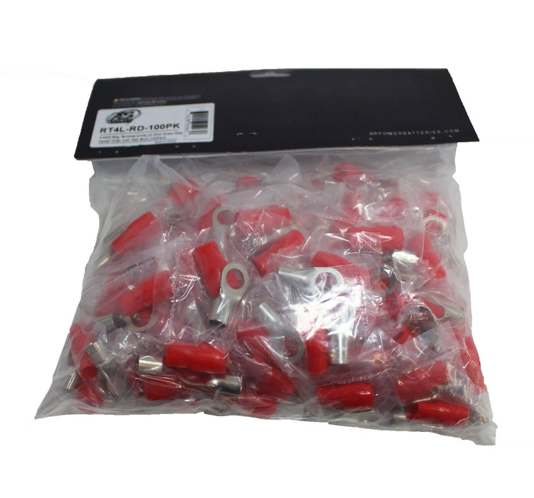 XS Power 5pk, Red 4 AWG 10.5MM Ring Terminals Nickle Plated XS-RT4L-RD