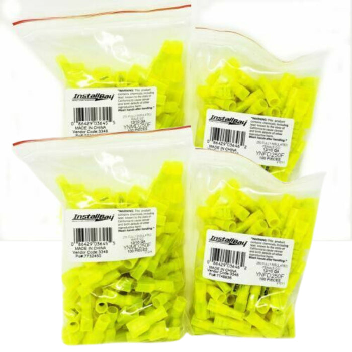 Install Bay 400pcs 10-12 AWG Male & Female Insulated Nylon Quick Disconnect Yellow