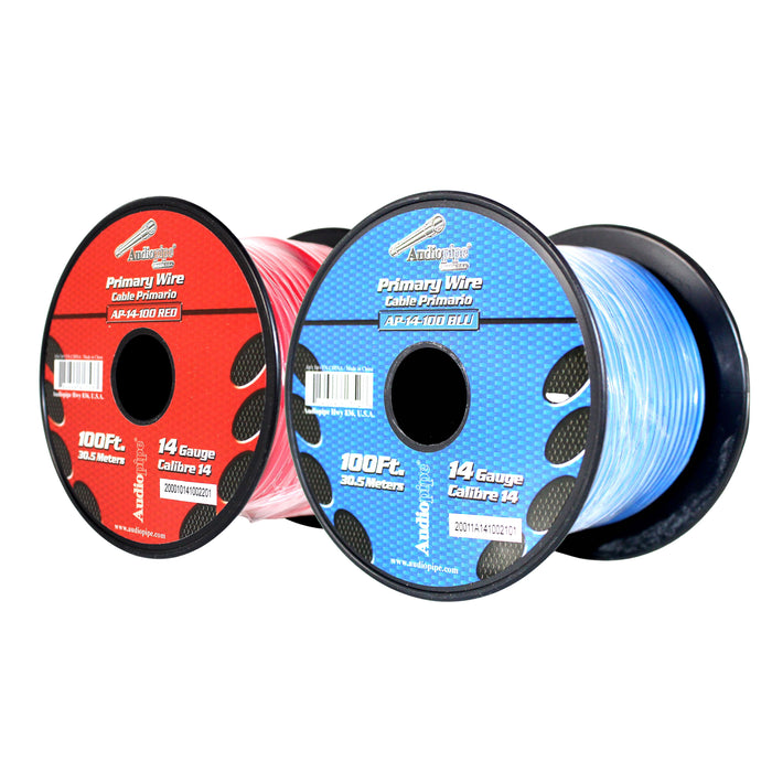 Audiopipe 2 Pack of 14ga 100ft CCA Primary Ground Power Remote Wire Red Blue