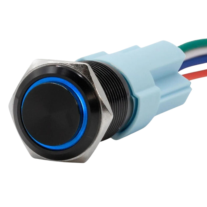 Sparked Innovations Universal Black Latching Push Button Switch w/Halo Ring LED