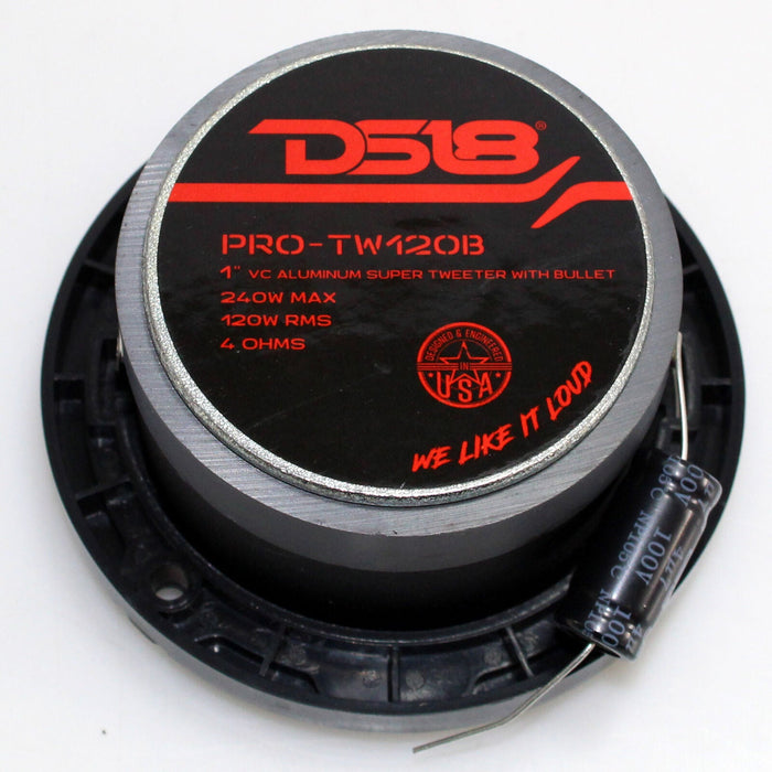 DS18 Pair of Pro Audio 1" Super Black Tweeter with Bullet 480W 4 Ohm PRO-TW120B