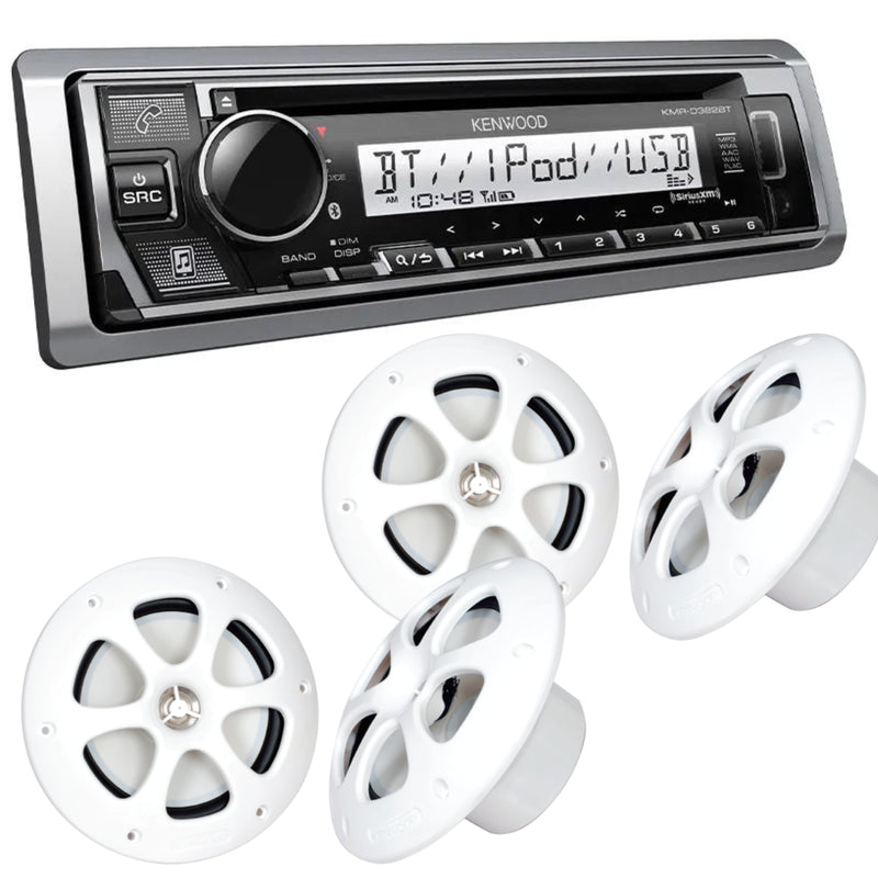 Kenwood Marine Bluetooth Single DIN CD Receiver W/ Four 6.5" Coax Speakers