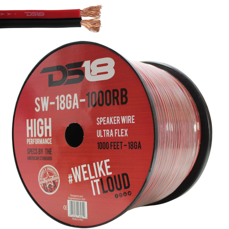 DS18 Car Audio 18 AWG CCA Speaker Wire Red/Black Lot Cut By The Foot