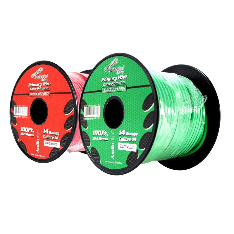 14 GA 100 FT Roll Red Grn Stranded Spool of CCA Primary Power Ground Wire Cable