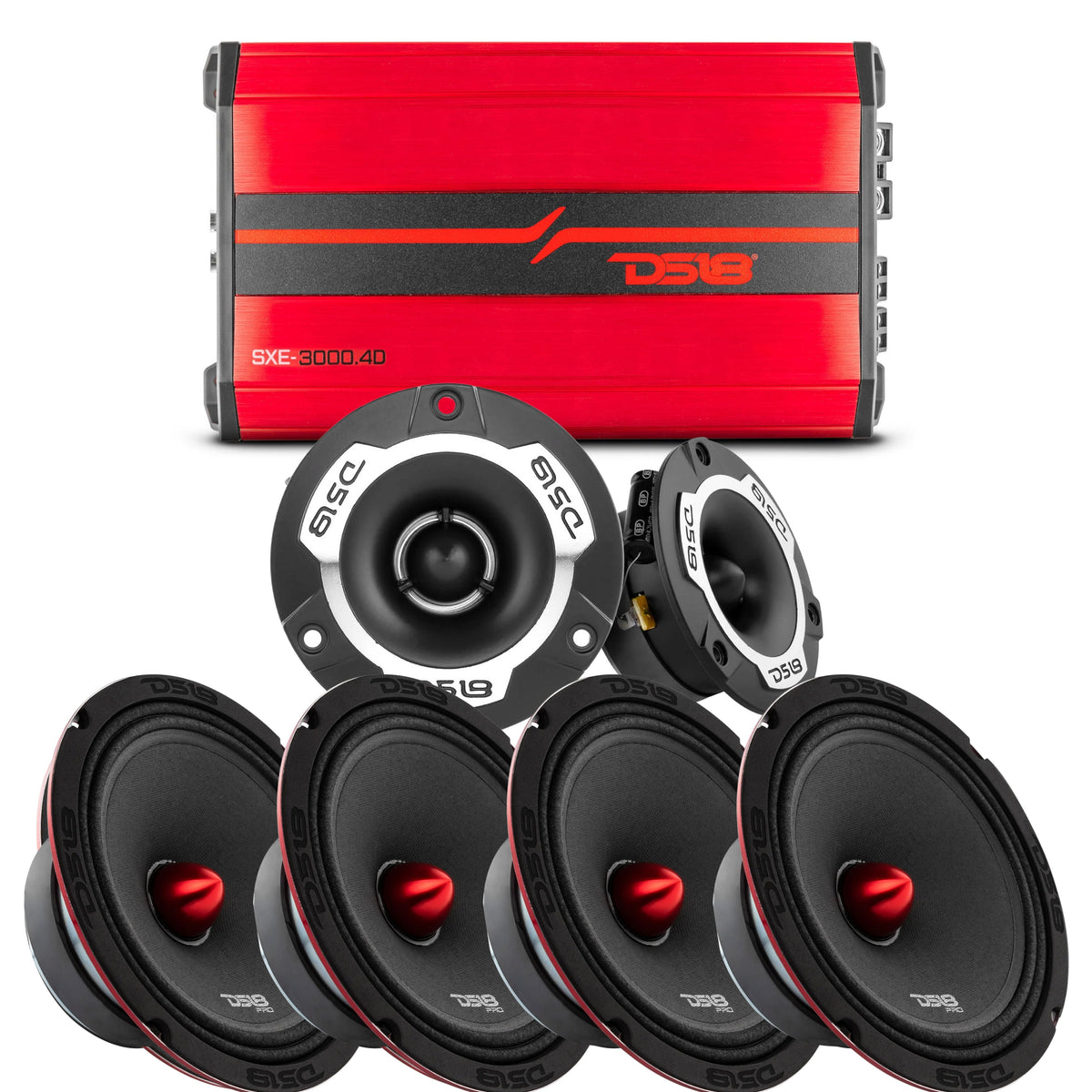 DS18 Red 3000W 4 Channel Amp 4x 3200W PRO-X8.4BM 2x 600W TW120
