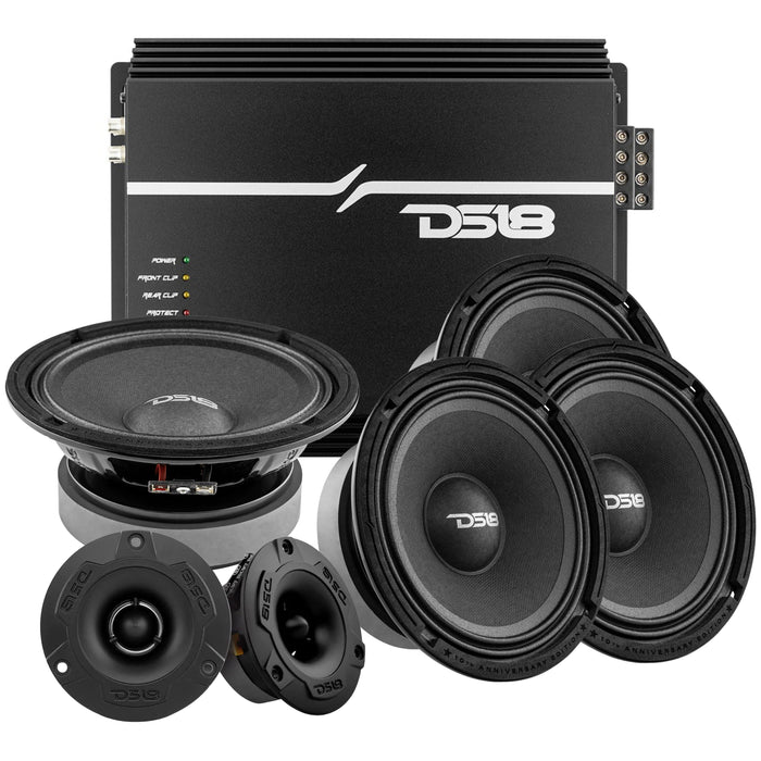 DS18 4x 4 Ohm 8" Loud Car Speakers + 2x Tweeters + 4 Channel Korean Amp Package