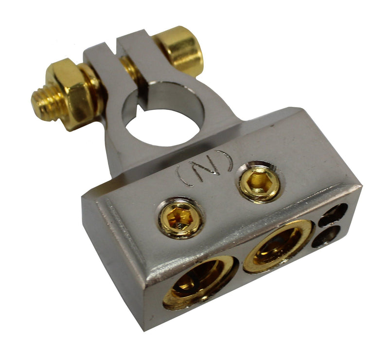 Satin Nickel 1/0 or 4AWG to 8AWG Positive + Negative Battery Terminal Combo