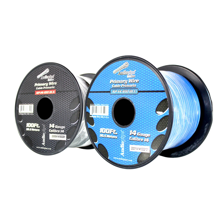 Audiopipe 2 Pack 14ga 100ft CCA Primary Ground Power Remote Wire Spool Blk/Blue