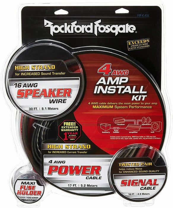 Rockford Fosgate RFK4X 4 Gauge PC-OFC Complete Installation Amplifier Kit