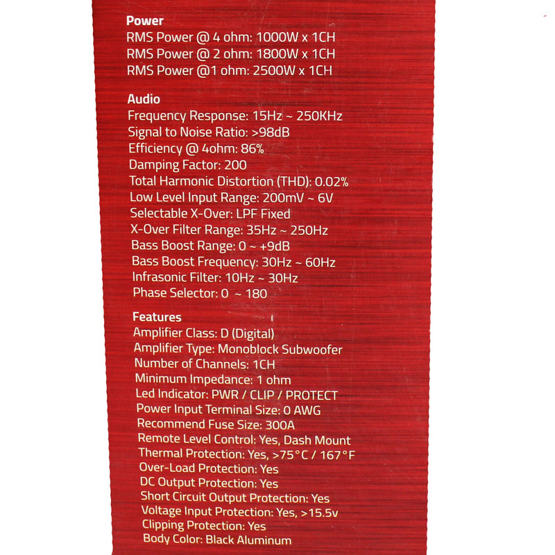 DS18 1 Channel Korean Amplifier Class D Full Range w/ Bass Knob EXL-P2500X1D