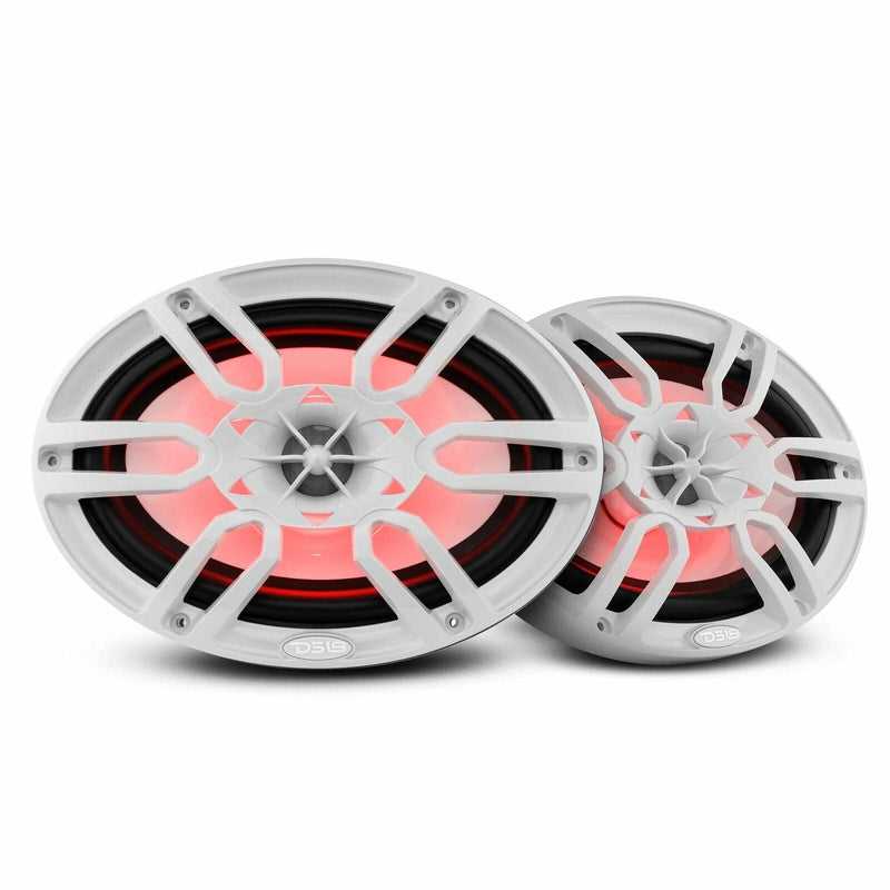 DS18 Pair of White NXL-69 6x9" 2-Way 375W 4 Ohm Coaxial Marine Speakers RGB LED