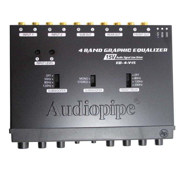 Audiopipe 15V 1/2 Din 4 Band Graphic Equalizer with Subwoofer Control EQ-4-V15