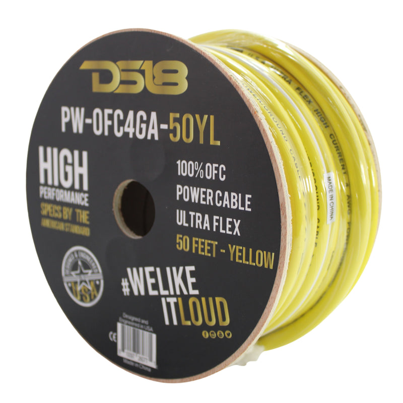 DS18 Car Audio 4 AWG 100% OFC Power/Ground Wire Yellow Lot Cut By The Foot