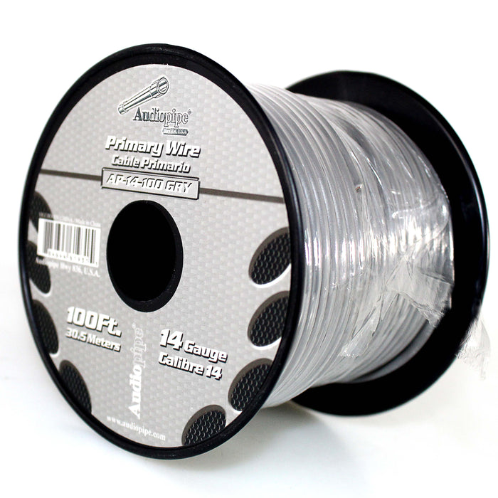 Audiopipe 14 ga 100 ft CCA Stranded Primary Ground Power Remote Wire Spool Gray