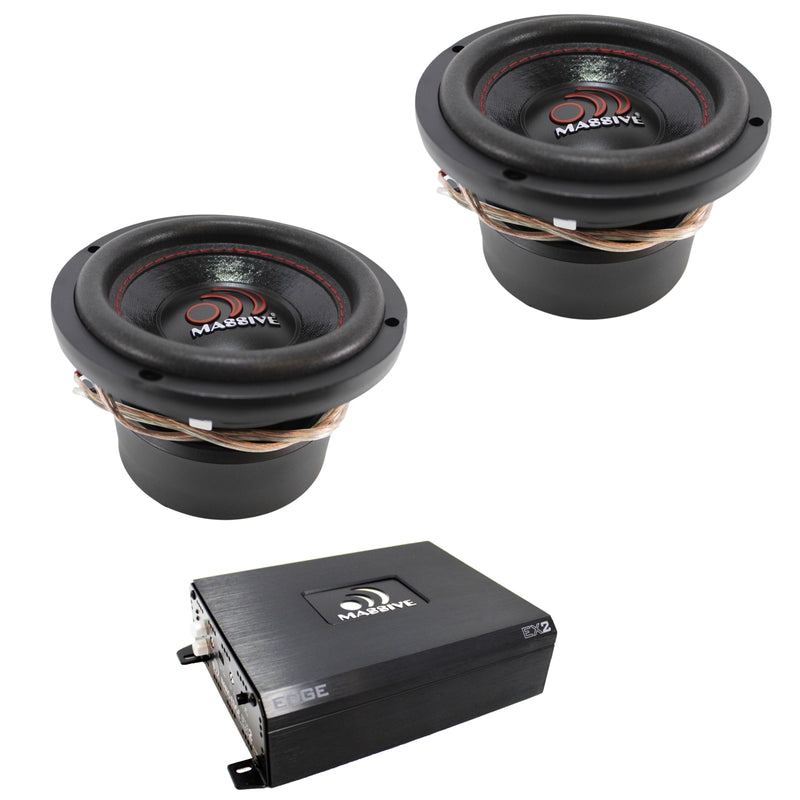 Massive Audio 2Ch 480W Class AB 2 Ohm Amplifier + 6" 500W 4 Ohm DVC Subwoofers