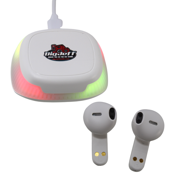 Big Jeff Audio Light-Up True Wireless Bluetooth Earbuds Headphones White