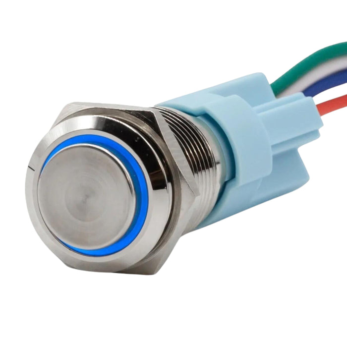 Sparked Innovations Aluminum Latching Push Button Switch w/Halo Ring LED SPDT