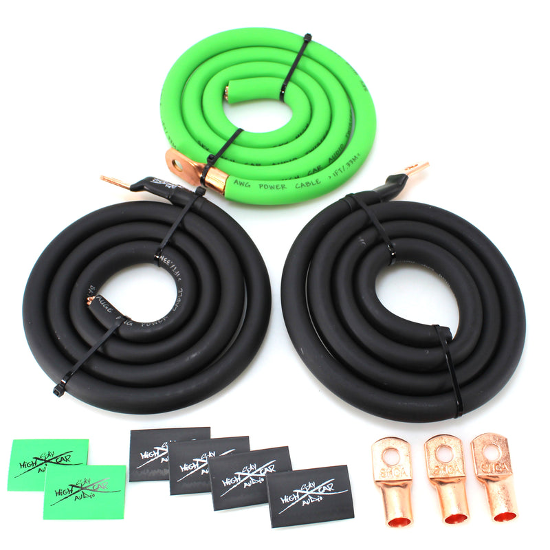 Sky High Car Audio 1/0GA CCA BIG 3 Wiring Upgrade Kit Power Black Ground