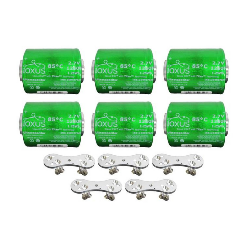 6 XS Power 2.7V 1250F Ultracapacitors + 5 Buss Bars 16.2V 6 Cell Bank DIY Kit